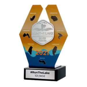Custom made trophy for Run The Lake Silver Finisher